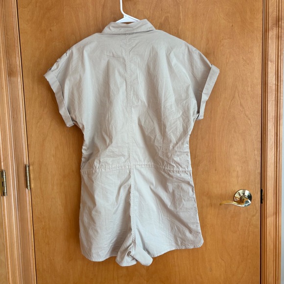 Pistola Womens Zip Up Romper Short‎ Sleeve Drawstring Waist Casual Beige - Picture 4 of 7